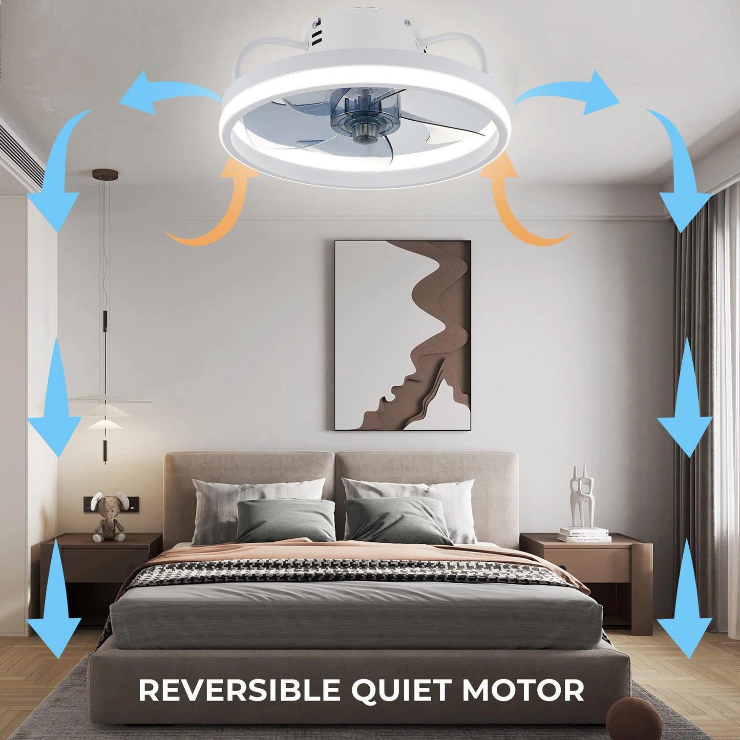 Smart Ceiling Fan With Lights Remote Control Bedroom Decor Invisible Blades Silent - Whole Home Warehouse 