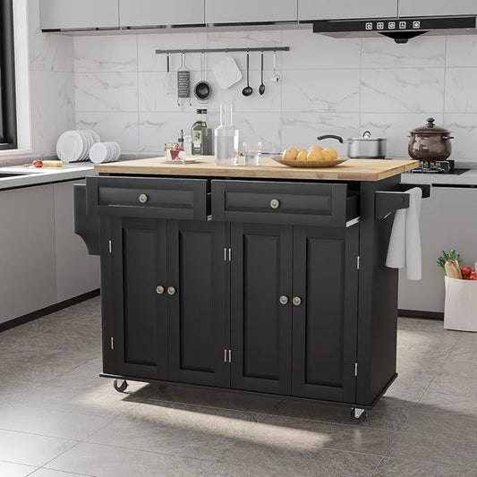 Mobile Kitchen Island with Wood Top and Drop Leaf Breakfast Bar - Whole Home Warehouse 