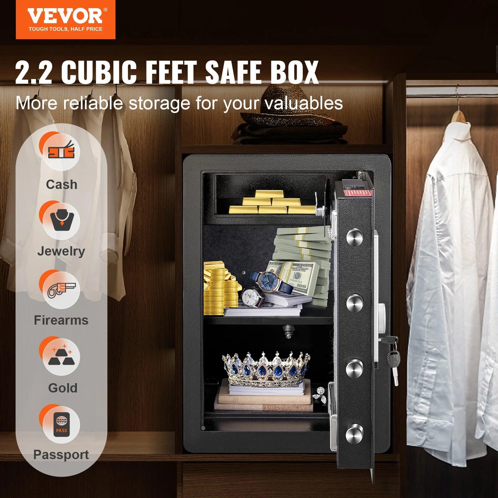 VEVOR Electric Safe 2.2/1.8 Cubic Feet Fingerprint & Digital Security Cabinet Safe W/ Fire-proof Bag - Whole Home Warehouse 