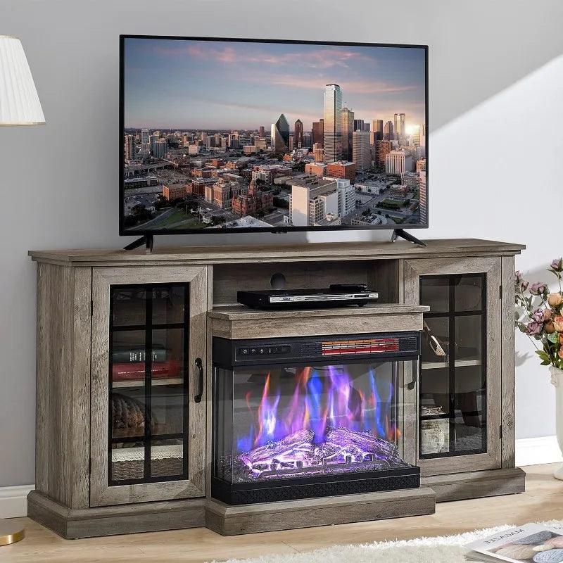 3-Sided Glass Fireplace TV Stand for TVs up to 65'' with 12 Different Color Flames - Whole Home Warehouse 