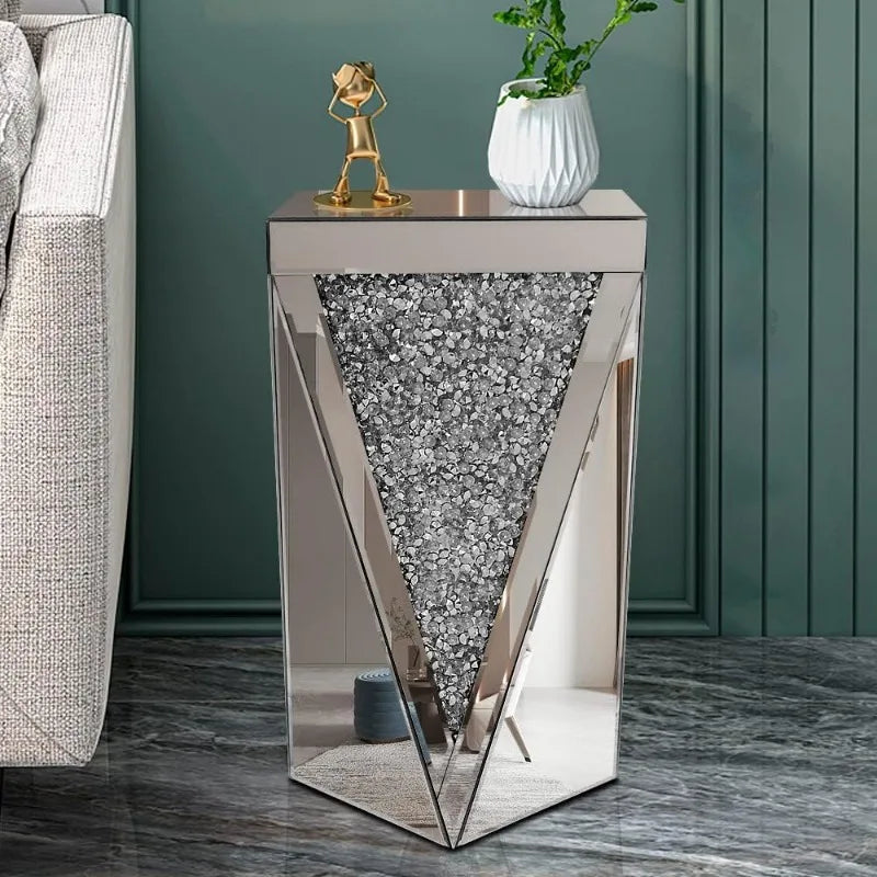 Pregaspor Silver Mirrored End Table, Crystal Inlay Sides