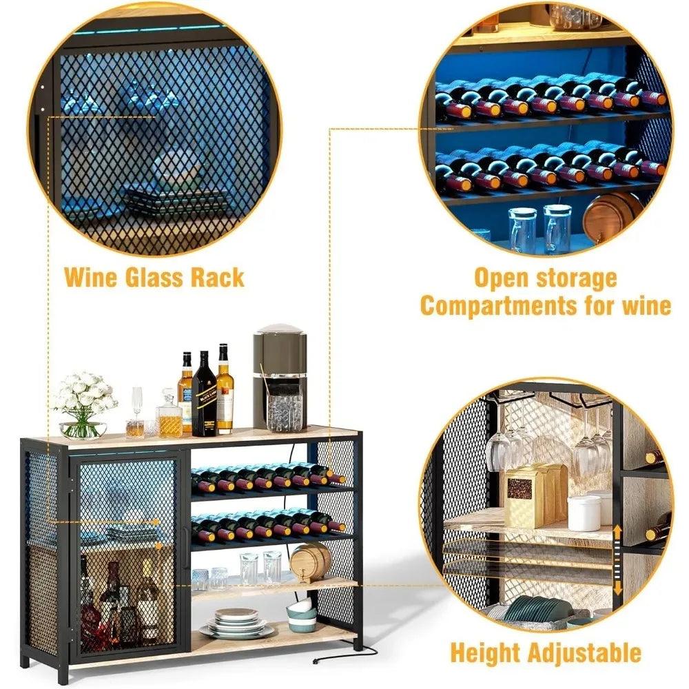 Home Corner Bar Cabinet, w/ Power Outlet & RGB LED Lights - Whole Home Warehouse 