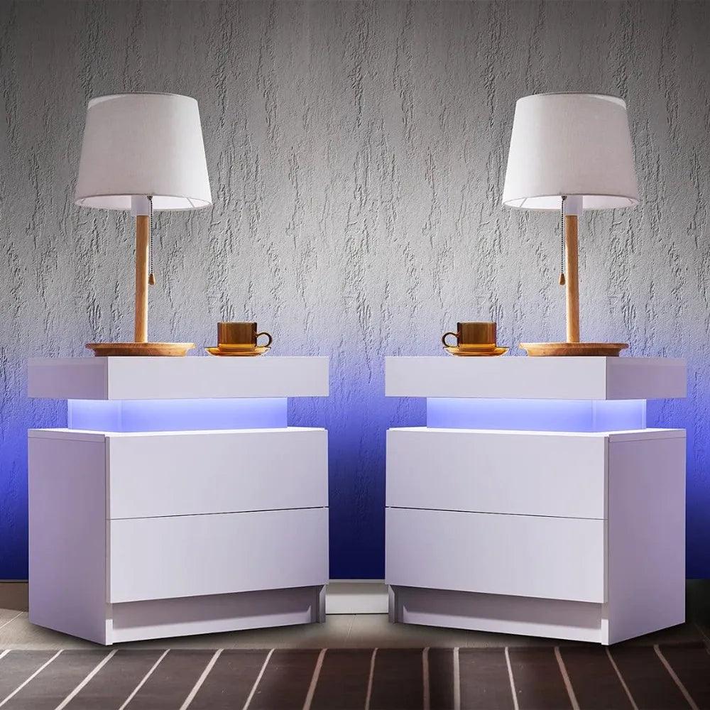 TwinGlow Duo: Contemporary LED Nightstand Pair with Dual Drawers - Whole Home Warehouse 