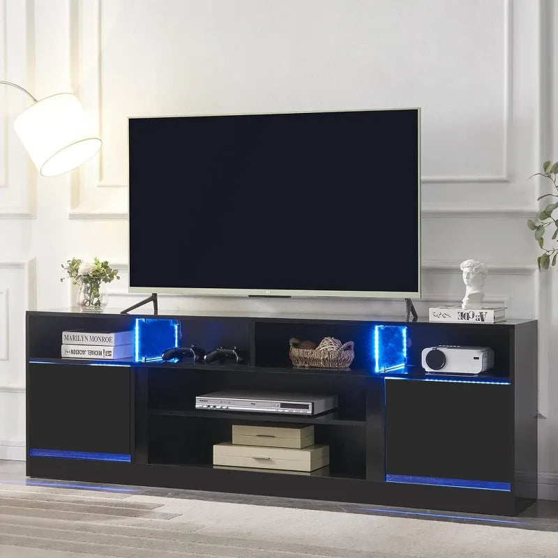 Modern TV Stand with 36" Electric Fireplace & LED Lights, for TVs up to 80"