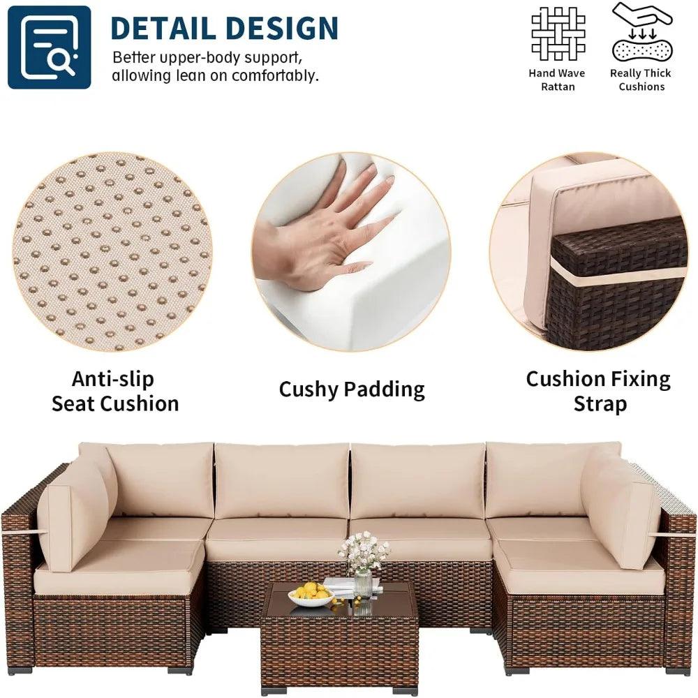 7PC (Include Sofa Cover) Modular Rattan- Sectional Sofa Set, w/Coffee Table - Whole Home Warehouse 