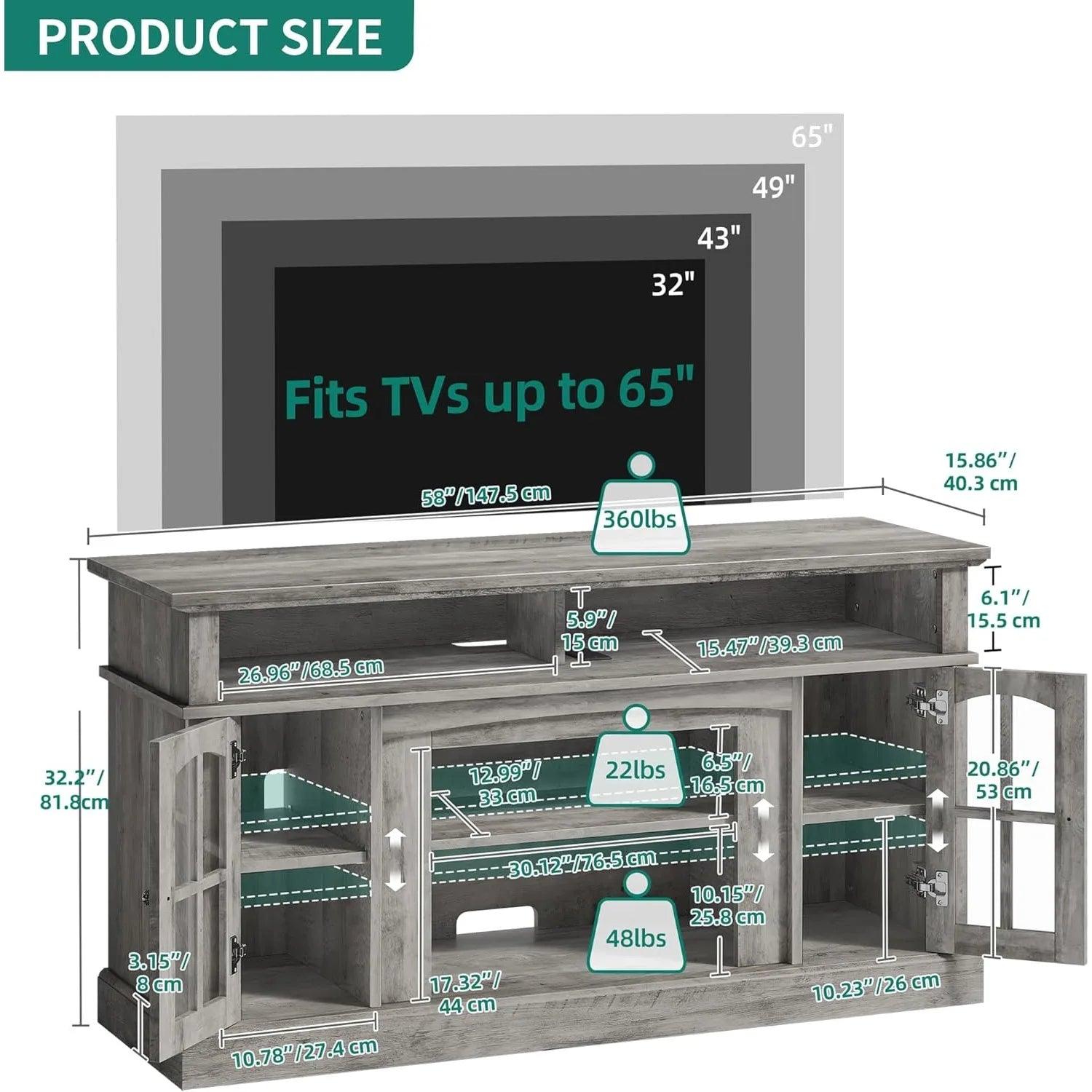 Farmhouse TV Stand for TV up to 65 Inch w/outlets. Rustic Gray - Whole Home Warehouse 