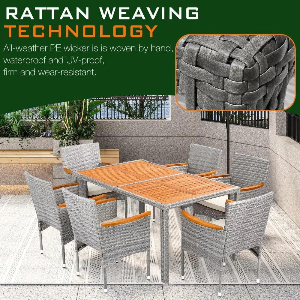 7 PCS - Rattan Patio Furniture Outdoor Dining Table w/ 6 Chairs - Whole Home Warehouse 