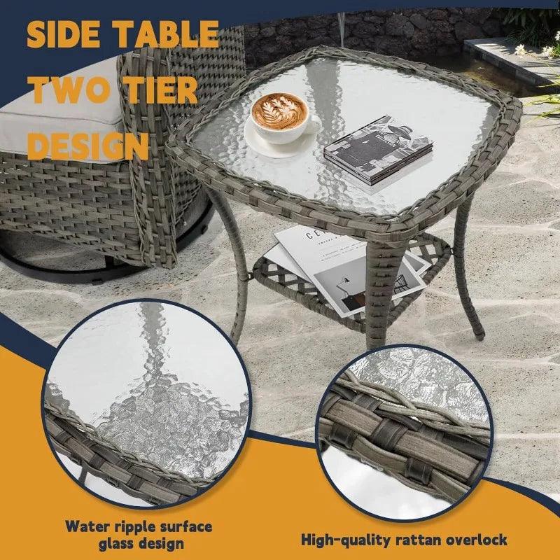 3 Piece Wicker Patio Bistro Set with 2 Swivel Chairs & Rattan Side Table - Whole Home Warehouse 
