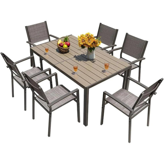 Serenity Garden 7-Piece Patio Dining Set - Outdoor Furniture with Stackable Chairs - Whole Home Warehouse 