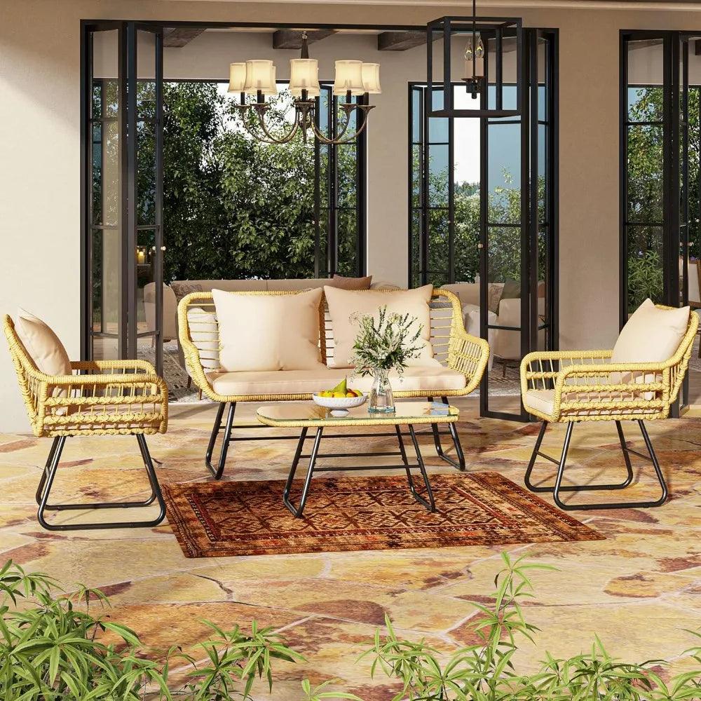4Piece Patio Furniture Wicker Outdoor Set - Whole Home Warehouse 