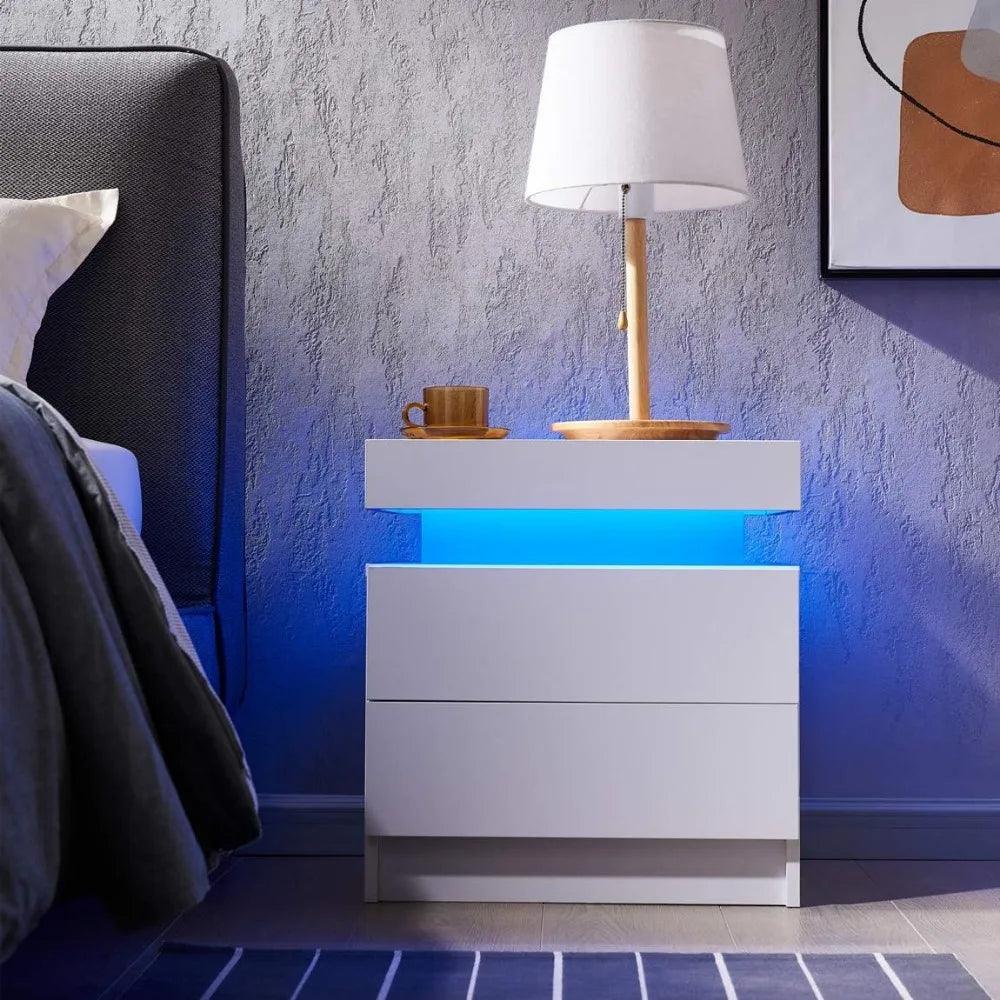 TwinGlow Duo: Contemporary LED Nightstand Pair with Dual Drawers - Whole Home Warehouse 