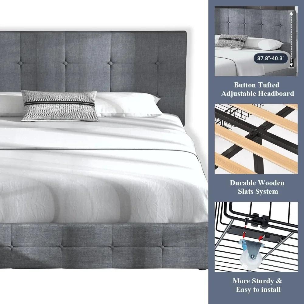 Upholstered Platform Bed Frame with 4 Storage Drawers and Headboard - Whole Home Warehouse 