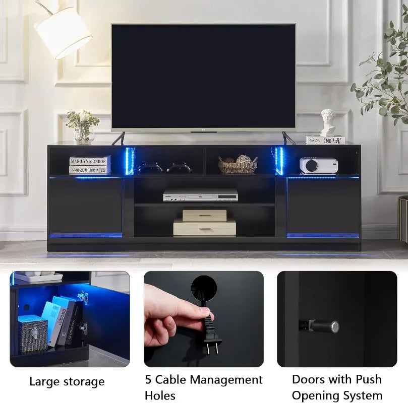 Modern TV Stand with 36" Electric Fireplace & LED Lights, for TVs up to 80"