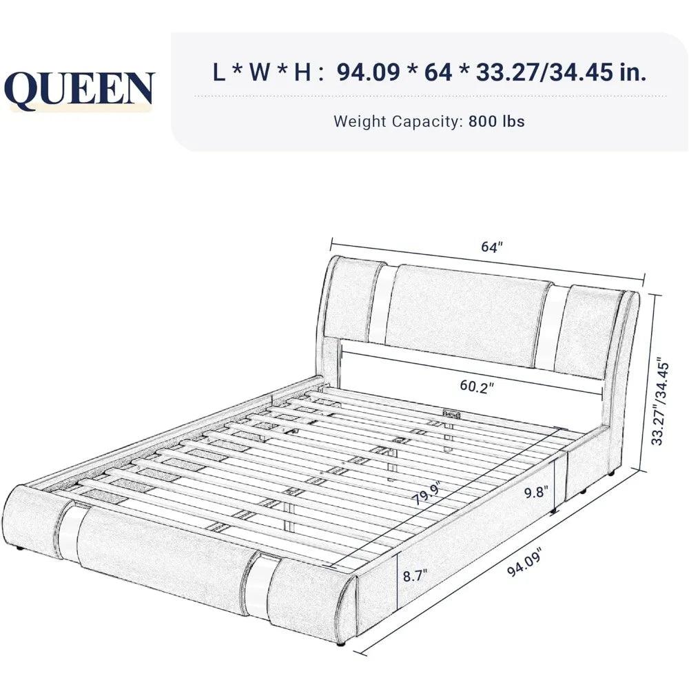 Leatherette Platform Bed Frame w/ Iron Plate Upholstery & Adjustable Headboard - Whole Home Warehouse 