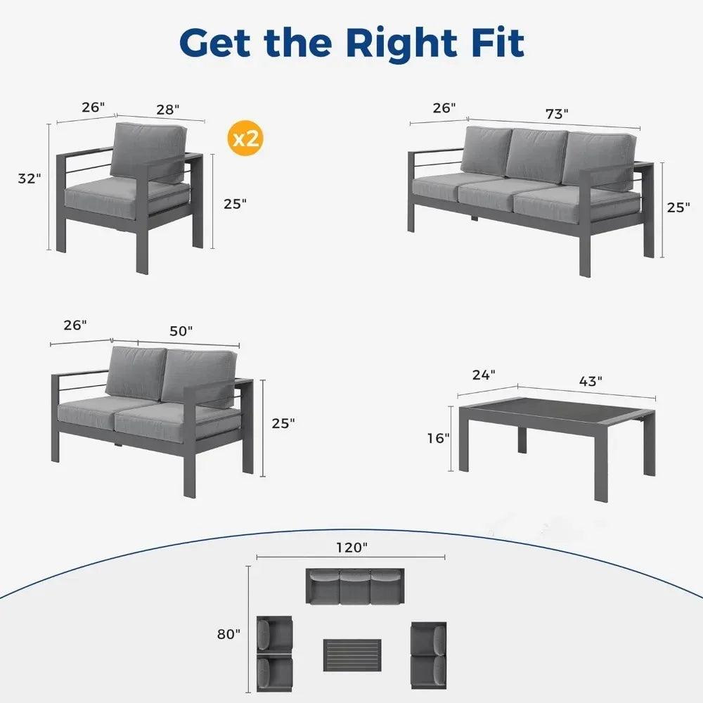 Modern Aluminum Patio Conversation Set w/ 5 Inch Cushions and Table - Whole Home Warehouse 