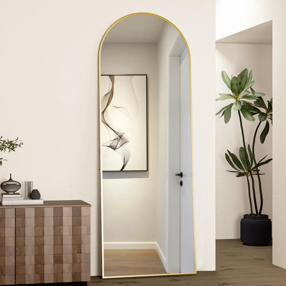 Elegant Gold Arch Floor Mirror - Full Body 64"x21” Standing or Leaning Design for Bedroom