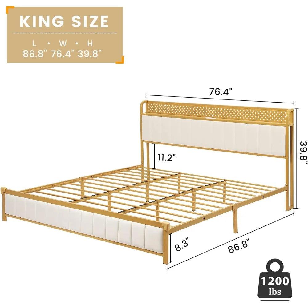 King Platform Bed Frame with LED Headboard, USB Ports & Outlets - Whole Home Warehouse 