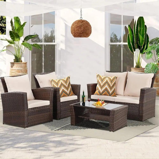 Outdoor Wicker Sectional Sofa Chair w/ Cushion & Coffee Table,Multiple Colors - Whole Home Warehouse 