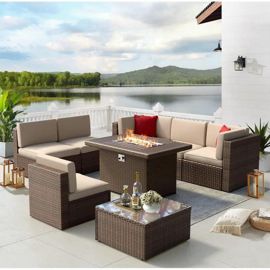 8 Piece Outdoor Sofa Set w/ 40" Fire Pit & Coffee Table - Whole Home Warehouse 