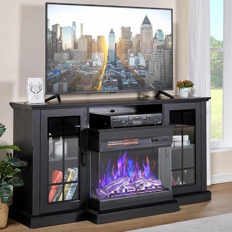 3-Sided Glass Fireplace TV Stand for TVs up to 65'' with 12 Different Color Flames - Whole Home Warehouse 