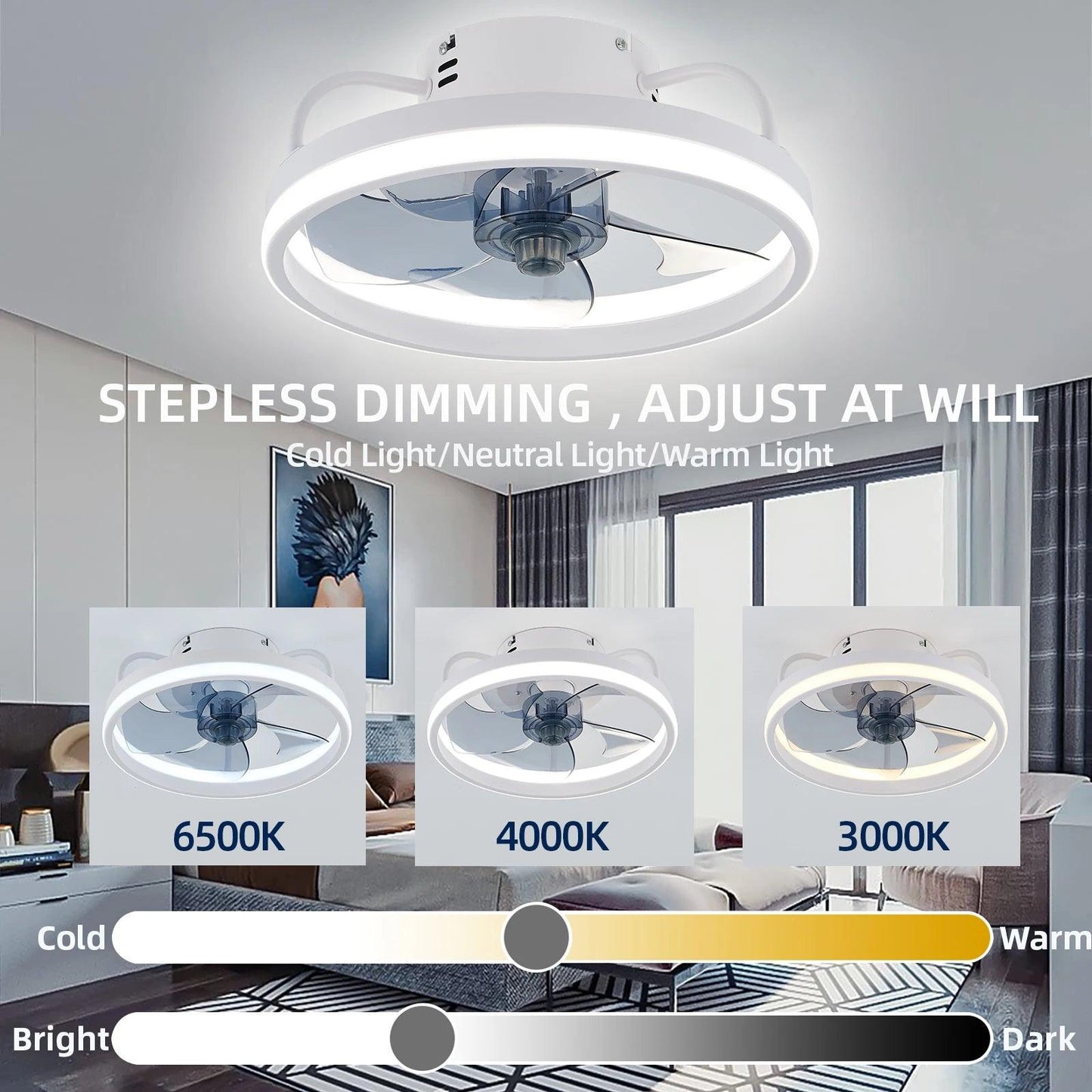 Smart Ceiling Fan With Lights Remote Control Bedroom Decor Invisible Blades Silent - Whole Home Warehouse 