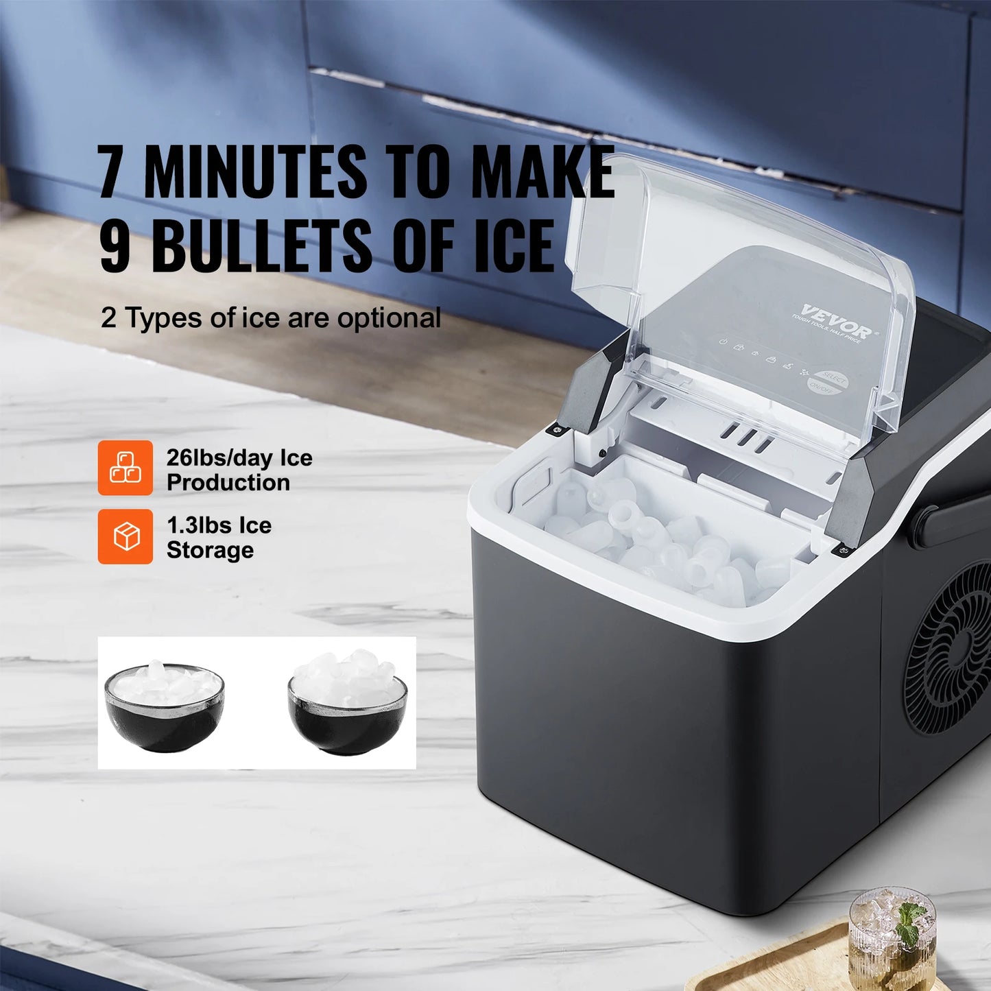 Countertop Ice Maker 26lbs in 24Hrs Self-Cleaning Portable Ice Maker with Ice Scoop and Basket
