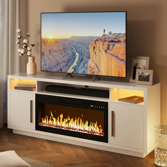 70" LED Entertainment Center w/ 36" Electric Fireplace Heater & Supports TVs Up to 75"