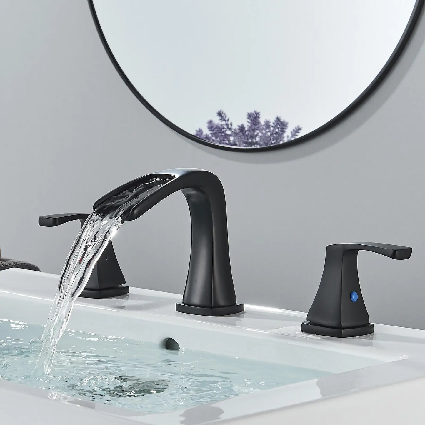 3-Hole Waterfall Vanity Sink Faucet 8” Center