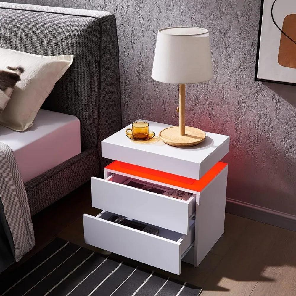 TwinGlow Duo: Contemporary LED Nightstand Pair with Dual Drawers - Whole Home Warehouse 