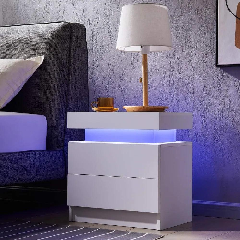 TwinGlow Duo: Contemporary LED Nightstand Pair with Dual Drawers - Whole Home Warehouse 