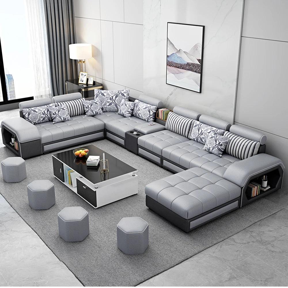 Fabric Sofa Set For Living Room with USB and Stools - Whole Home Warehouse 