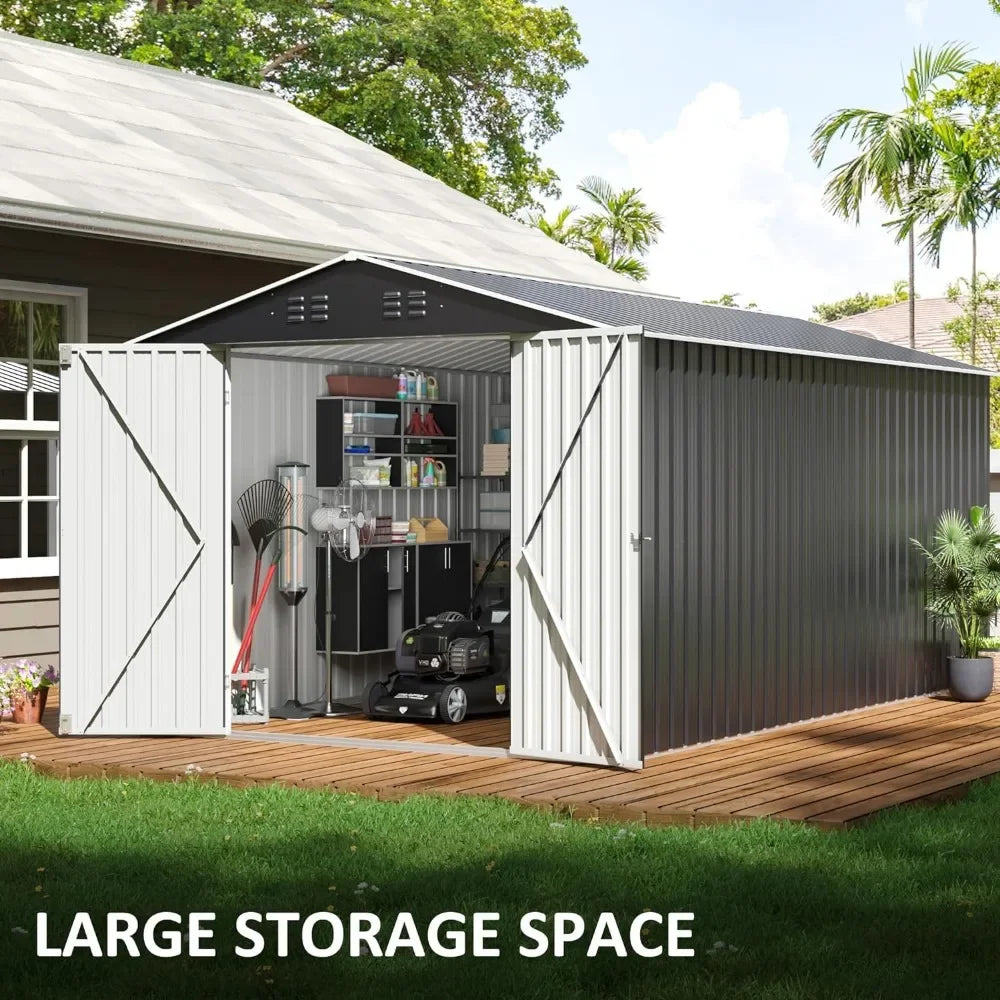12x8 FT Outdoor Storage Shed w/ Lockable Doors