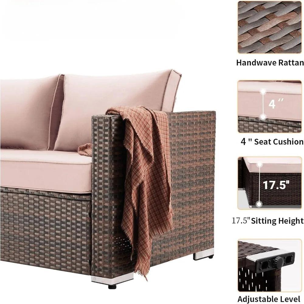 7PC (Include Sofa Cover) Modular Rattan- Sectional Sofa Set, w/Coffee Table - Whole Home Warehouse 