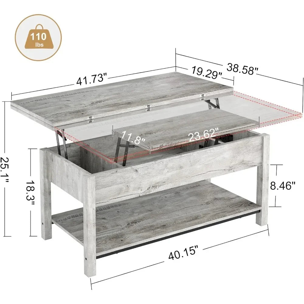 Gray Hidden Storage 41.7“ Lift Top Coffee Table - Converts to Dining Table