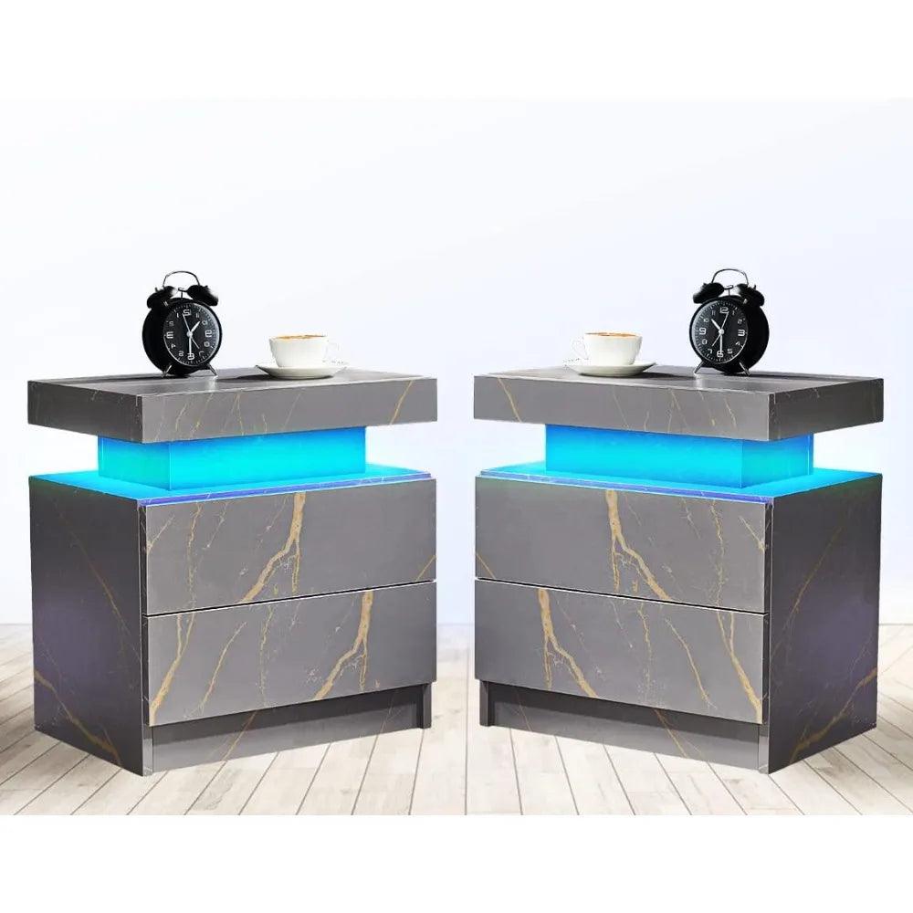 TwinGlow Duo: Contemporary LED Nightstand Pair with Dual Drawers - Whole Home Warehouse 