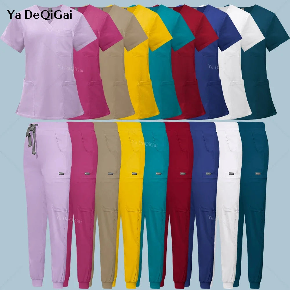 Multicolour - Short Sleeve V-neck Jogger Scrub Sets