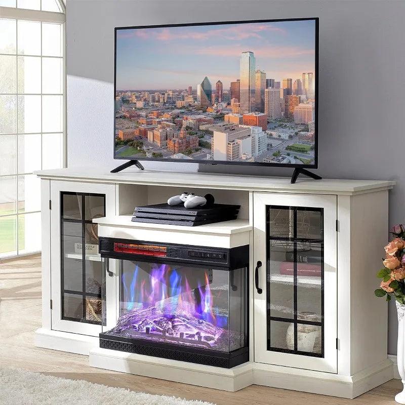 3-Sided Glass Fireplace TV Stand for TVs up to 65'' with 12 Different Color Flames - Whole Home Warehouse 