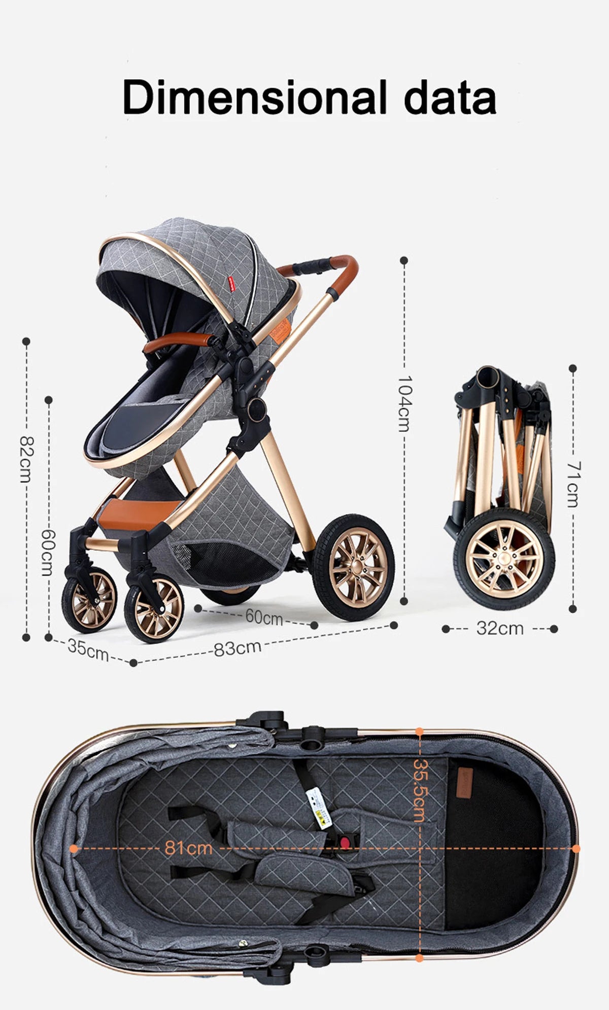 Luxury Baby Stroller 2 in 1 Foldable Stroller and Newborn Baby Bassinet