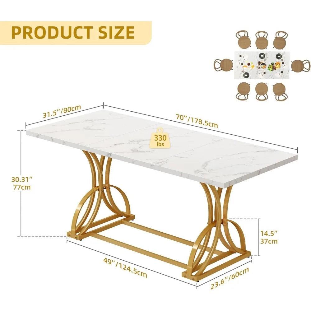 70.3” Faux Marble Top - Modern Dining Table and Gold Geometric Metal Legs ( seats 6-8 ) - Whole Home Warehouse 
