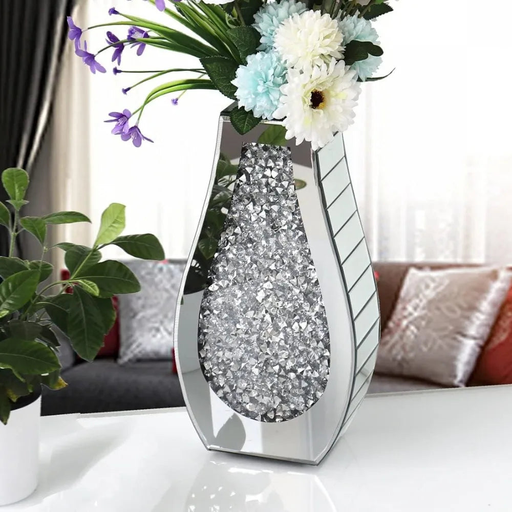 Crushed Diamond Mirrored Flower Vase