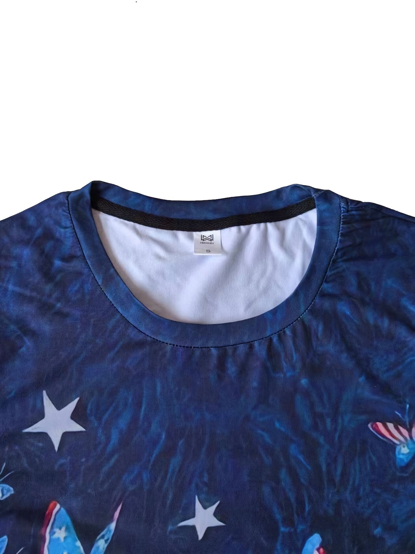 Flag Print Crew Neck Short Sleeve T-Shirt - Soft Slight Stretch, Casual Summer Daily Top